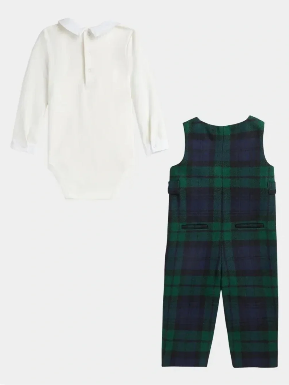 Ralph Lauren Wool Green and Navy Plaid Infant Romper with White Collared Shirt